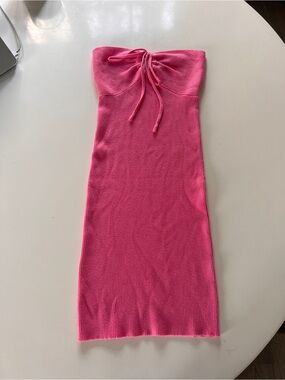 Princess Polly Strapless Ribbed Pink Tie-Front Bodycon Dress